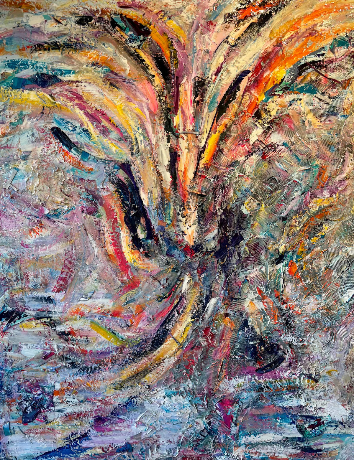 Abstract acrylic painting with movement and texture